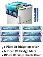 Knit Printed Fridge 6 Pcs Mat with 2 Pcs Handle & Top Cover 