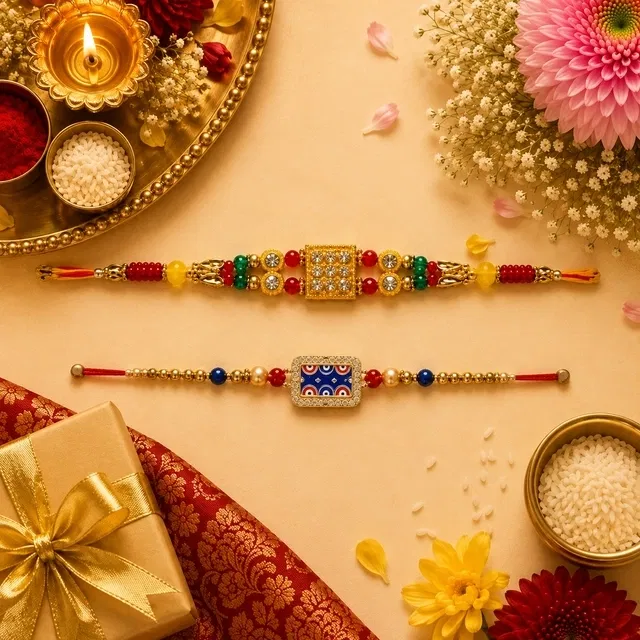 Elegant & Three Evil Eye Rakhi Combo for Brother