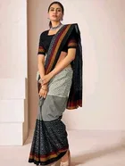 Georgette Printed Saree for Women, Black 