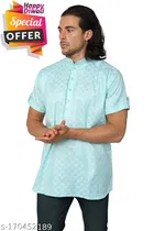 Dupion Silk Printed Short Kurta for Men 