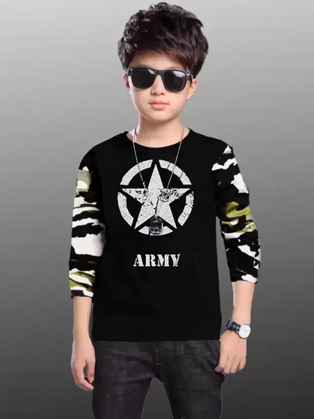 Cotton Blend Round Neck T-Shirts for Boys (Black, 15-16 Years)