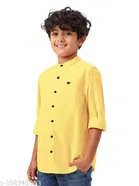 Solid Cotton Blend Mandarin Collar Long Sleeve Shirt for Boys 