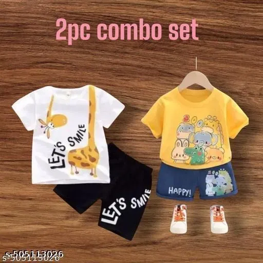 Hosiery Cotton Printed Clothing Set for Kids, Multicolor, Pack of 2 (9-12 Months)
