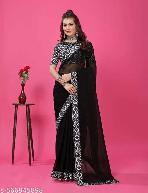 Elegant Saree for Women (Pink, Free Size)