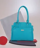 Artificial Leather Solid Handbag for Women (Blue)