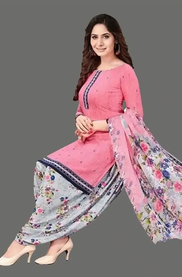 Crepe Unstitched Suit for Women (Pink, Free Size)