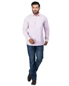 Poly Cotton Full Sleeves Striped Shirt for Men, Pink 