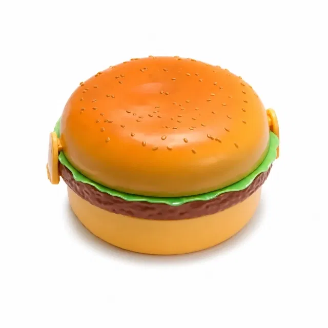 Burger Shape School Tiffin Lunch Box for Kids, Leak Proof Plastic with Compartments, Pack of 1