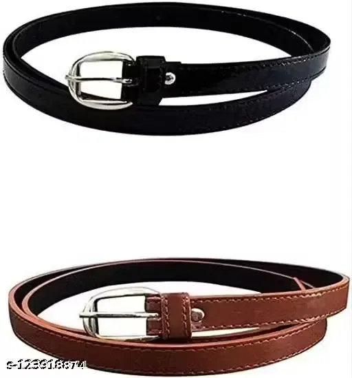 Faux Leather Belt for Women, Multicolor, Pack of 2 (Free Size)