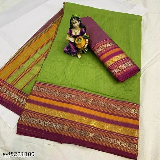 Kota Doria Cotton Saree for Women (Green)