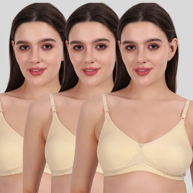 Cotton Bra for Women, Multicolour, Pack of 3 (30B)