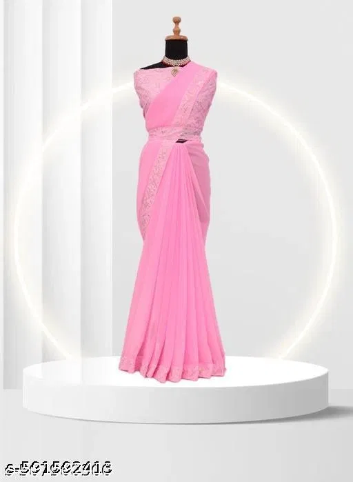 Georgette Saree for Women, Pink (5.5 M)