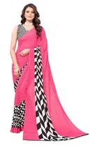 Women Georgette Printed Saree With Unstitched Blouse 