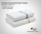 Cotton Plain White Bath Towel 70x140cm Pack of 2