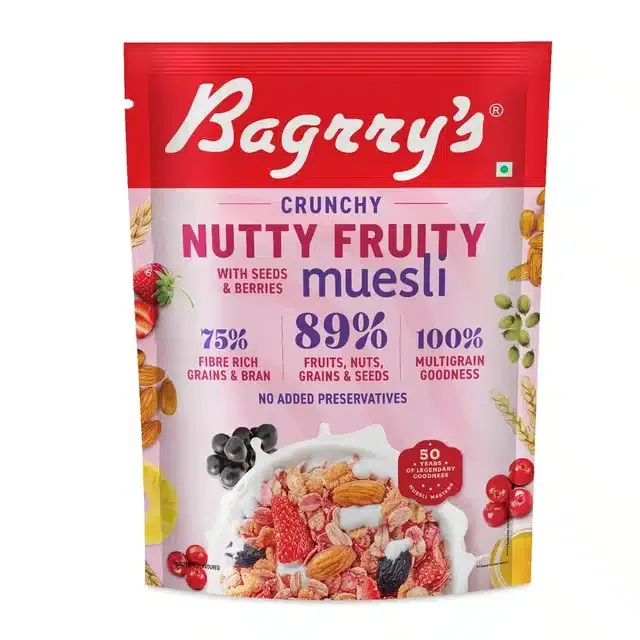 Bagrry's क्रंची नटी फ्रुटी मूसली विद सीड & बेरीज़ 89% फ्रूट्स, नट्स, ग्रेन्स & सीड्स 425 g