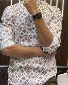 Cotton Blend Printed Short Kurta for Men 