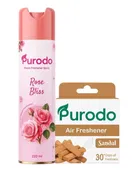 Purodo Air Freshener Spray 220ml Rose Bliss + Air Freshner Block Sandal 50g