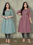 Solid Embroidered Cotton Kurti for Women, Pack of 2 