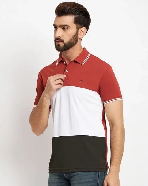 Colorblocked Polo T-Shirt for Men (Multicolor, XXL)