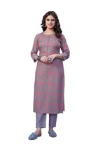 Cotton Blend Solid Kurta with Bottomwear for Women (Multicolor, S)