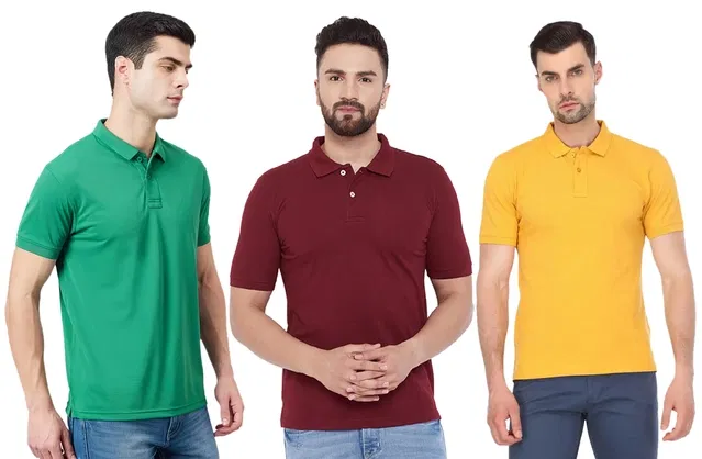 Polo T-shirt for Men, Pack of 3 (Multicolor, M)