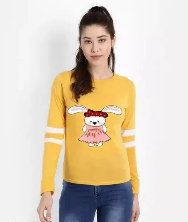 Printed Full Sleeve T-shirt for Women (Yellow, M)