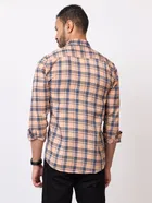 Cotton Blend Checkered Shirt for Men, Peach 