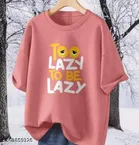 Cotton Blend Printed T-Shirt for Women, Peach 