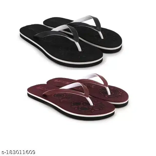 Slippers for Women (Black & Brown, 4) (Pack of 2)