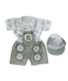 Dungaree Set with T-Shirt & Cap for Newborn Baby Boy (White & Grey, 3-6 Months)
