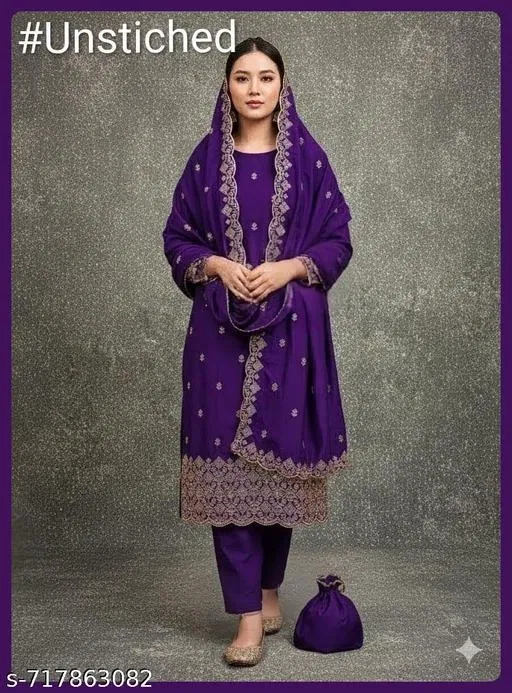 Vichitra Silk Punjabi/All Over Suits for Women (Multicolor, 6.05 meter (M)
