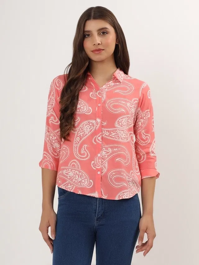 Rayon Printed Shirt for Women (Peach. XL)
