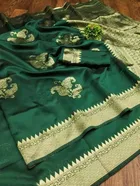 Litchi Silk Zari Woven Saree for Women, Green 