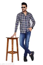 Cotton Blend Checkred Shirt for Men, Cream 