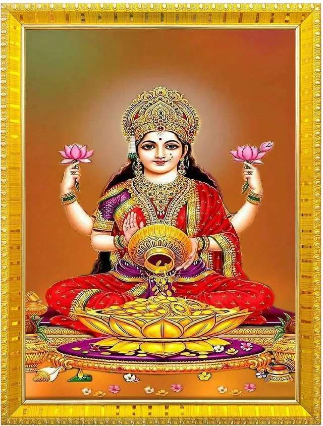 Polyester Laxmi Devi Religious Wall Photo Frame (Multicolor, 5X7 inches)