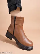 Shoetopia Solid Airmix Heeled Boots Brown 