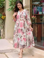 Poly Georgette Floral Print Kurti for Women, Pink 
