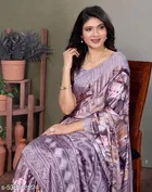 Tussar Silk Printed Saree for Women, Purple 