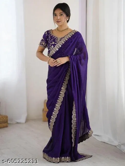 Elegant Saree for Women (Purple, Free Size)