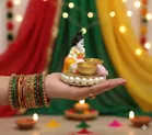 Metal Decoretive Pooja Thali, Multicolour Pack of 1