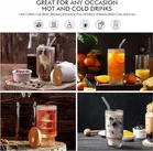 Afast Ribbed Glassware with Bamboo Lids and Straws 300 ml- Stackable Iced Coffee Cups, Vintage Drinking Glasses, Glass Tumbler for Soda, Juice,, Coffee, Milk, Water 