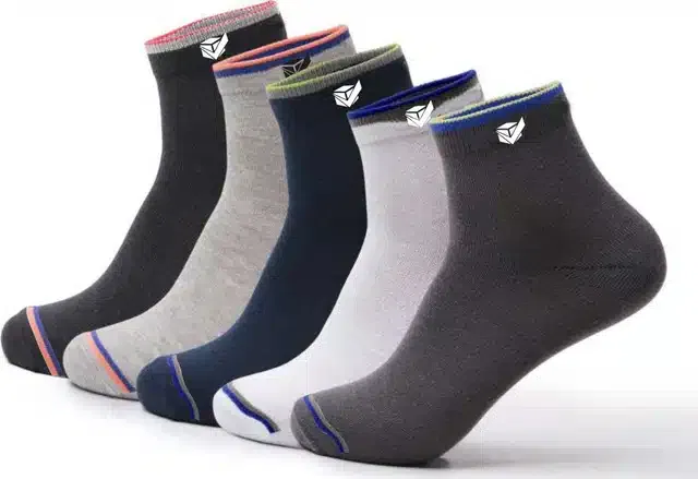 Cotton Ankle Socks for Unisex (Multicolor, Free Size) (Set of 5)