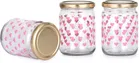 Afast Designer Heart Printed Glass Storage Container, Airtight Metal Cap For Home & Kitchen Spice, Beans, Sauce, Dry Fruits, Mouth Freshener Storage & Serving, 550ML, Pack Of 4