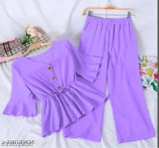 Polyester Solid Clothing Set for Girls, Purple (6-12 Months)