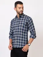 Cotton Blend Checkered Shirt for Men, Navy Blue 
