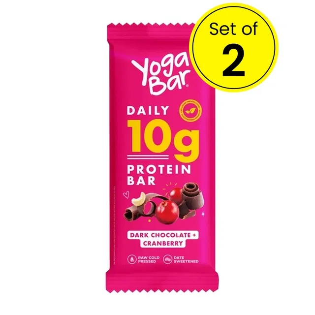 Yogabar Protein Bar Dark Chocolate Cranberry 2X50 g (Pack of 2)