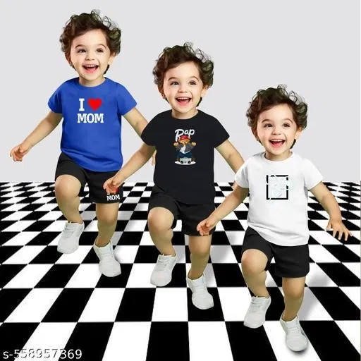 Cotton Blend Printed Clothing Set for Boys, Multicolour, Pack Of 3 (3-6 Months)