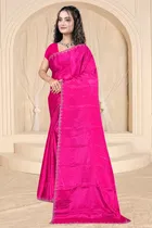 Crepe Solid Saree for Women, Pink 