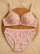 Cotton Floral Full Coverage Lightly Padded Wire Free Bra & Panty Set for Girls, Pack of 2 