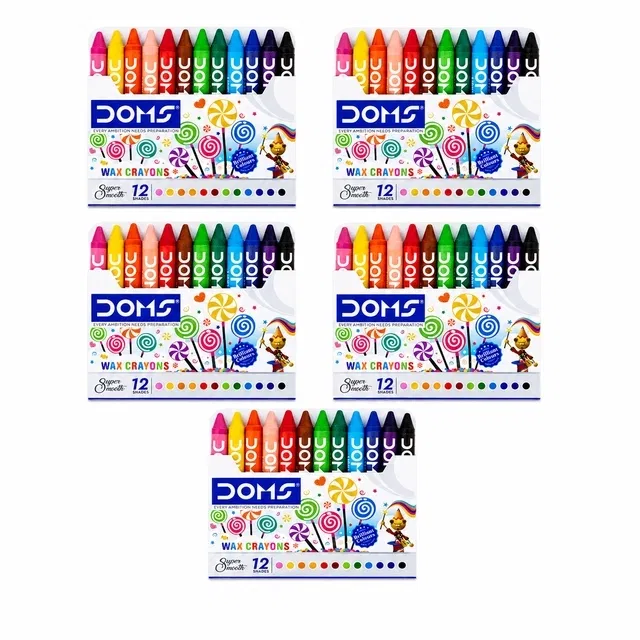 Doms Super Smooth 12 Shades Wax Crayons [Pack of 5] [Multicolor]